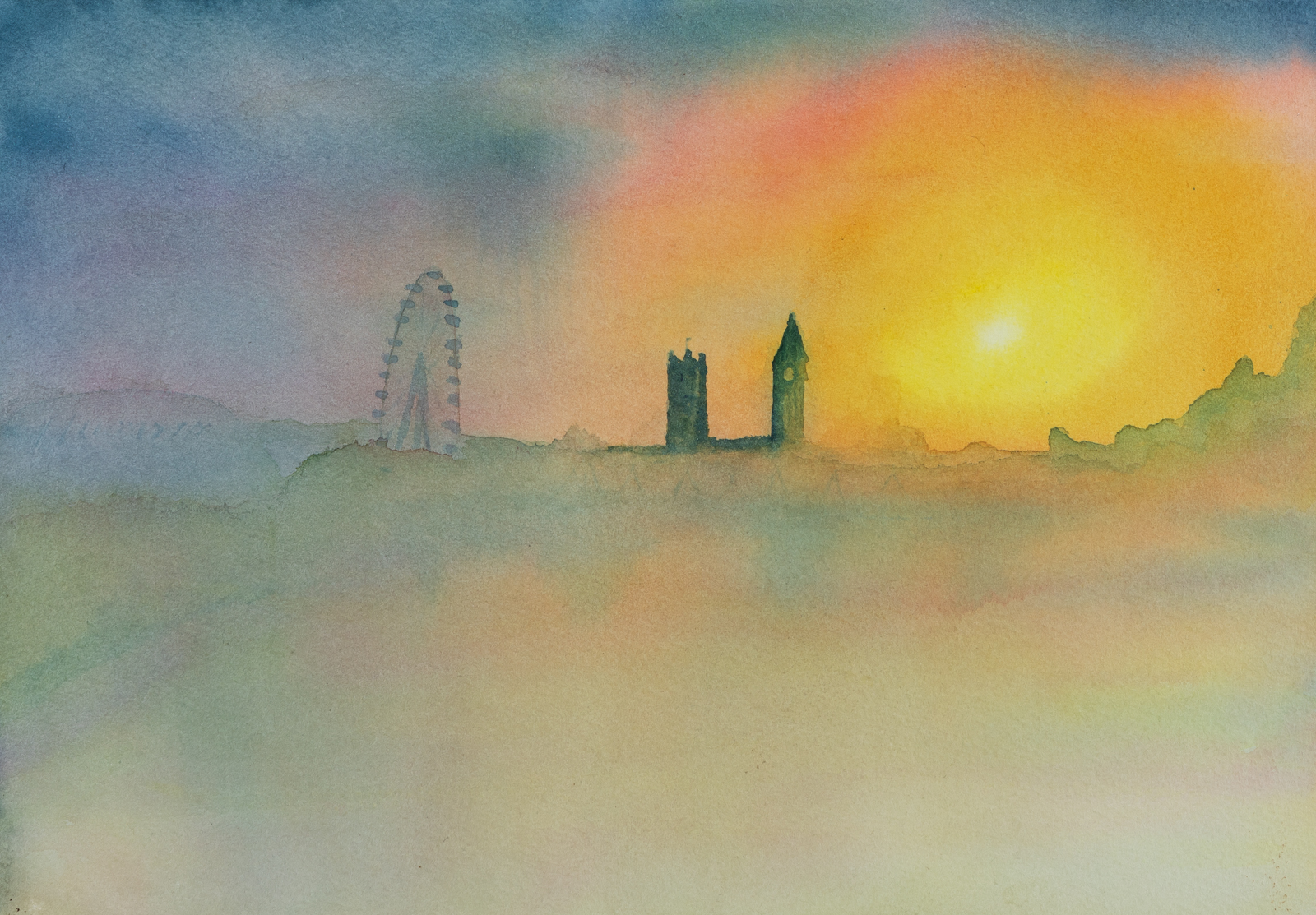 Gary Hindmarsh A Gaze on Waterloo Sunset (watercolour on paper) NFS. LTD edtion print of 25